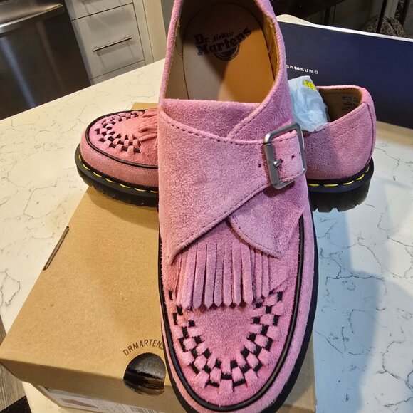 Dr. Martens Ramsey Suede Kiltie Buckle Creeper Loafer Fondant Pink SZ 10 MENS - Picture 2 of 16